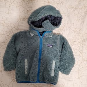 Patagonia Kids Reversible Puffer/ Sherpa Jacket - Teal and Blue